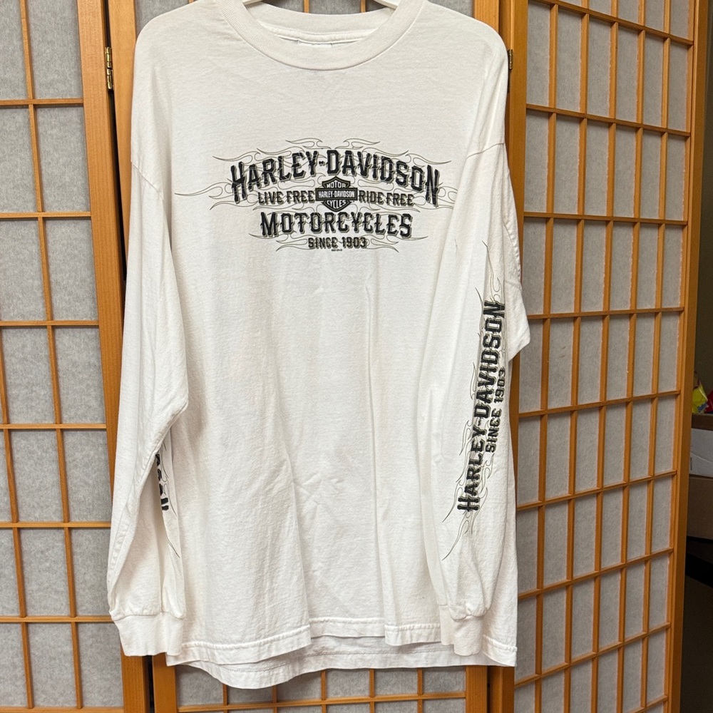 Harley-Davidson White Long-Sleeve Logo Tee with Black Print